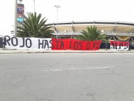 Trapo - Bandeira - Faixa - Telón - "ROJO HASTA LOS OJOS" Trapo de la Barra: La Guardia Albi Roja Sur • Club: Independiente Santa Fe