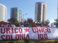 Trapo - Bandeira - Faixa - Telón - "Colonia de curicanos en Iquique" Trapo de la Barra: Los Marginales • Club: Curicó Unido • País: Chile