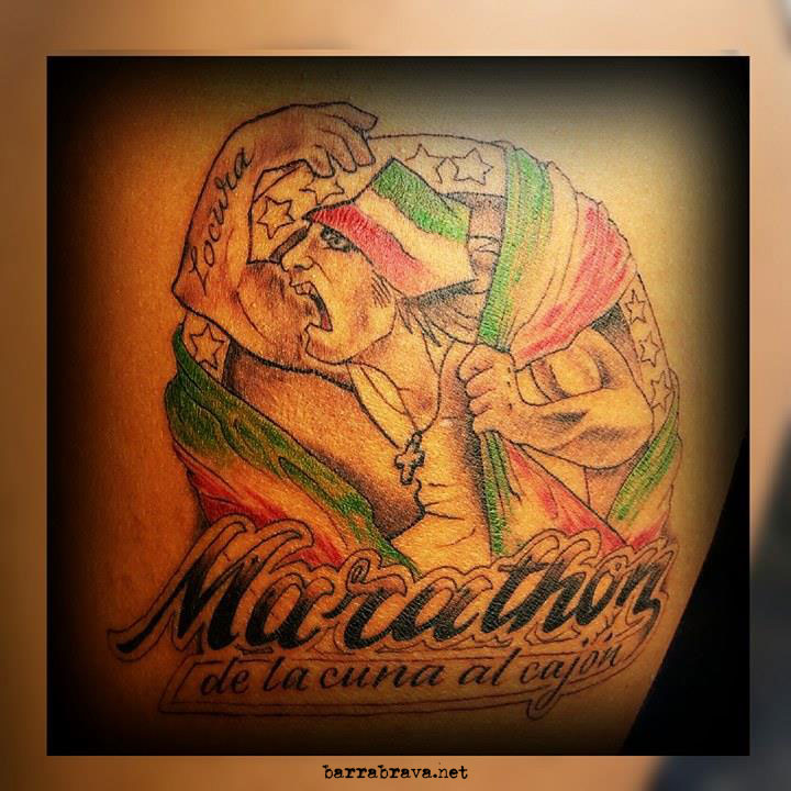 Tattoo inspirada en barrabrava.net de Jonathan Jou Hernandez Montes, hincha de Marathon. Saludos para toda la gente de Honduras!!!